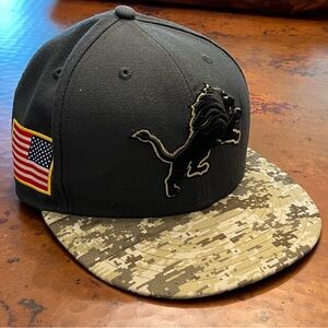 Detroit Lions Hat Fitted 7 1/8 Gray New Era 59fifty NFL Salute To Service Camo